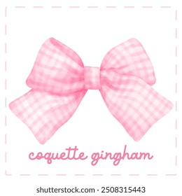 Coquette rosa Gingham arco vintage feminino Estética aquarela