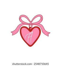 Coquette pink heart locket with bow. Symbol of love. Vector illustration for 14 February holiday.