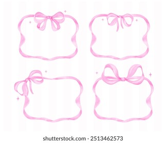 Coquette Pink Ribbon bow Frame Watercolor Girly Retro Grandmillennial style collection