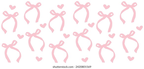 Coquette pink ribbon bow Retro Trendy Beer Can Glass Wrap isolated on white background.