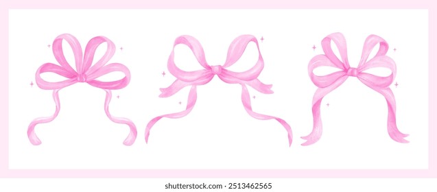 Coquette Pink Ribbon bow Watercolor banner Playful Retro Grandmillennial style collection