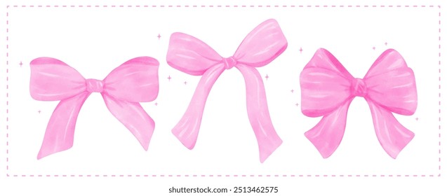 Coquette Pink Ribbon bow Watercolor Girly banner Retro Grandmillennial style collection