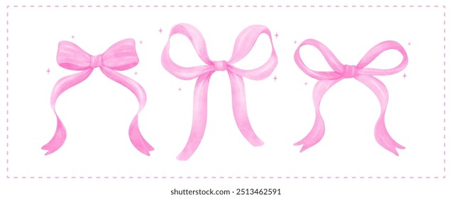 Coquette Pink Ribbon bow Watercolor Girly banner Playful Retro Grandmillennial style collection