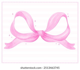 Coquette Pink Ribbon bow Watercolor Playful Retro Grandmillennial style