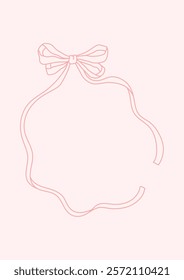 Coquette pretty charming heart bows frame vector Illustration, cute doodle decor, boho flat girl bow accessories. Ribbon isolated hand-drawn art. Trendy girly fancy concept. Holiday party