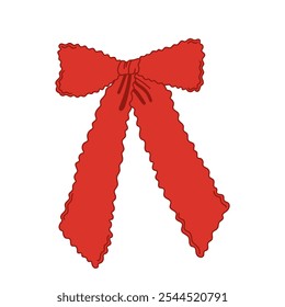 Coquette red bow knot, gift ribbon. Trendy hair braiding accessory. Bow knots for gift wrapping, party decoration, present. Vector illustration on white background.