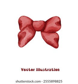 Coquette red ribbon bow vector illustration, vintage preppy aesthetic hand drawn, watercolor nostalgia decorative trendy