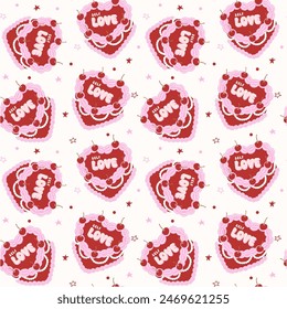 Coquette Retro Cake heart shaped Pattern Seamless Design with Colorful vibrant color isolated on Background.