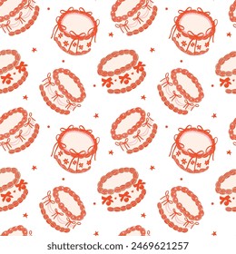 Coquette Retro Cake Pattern Seamless Design with Colorful vibrant color isolated on White Background.