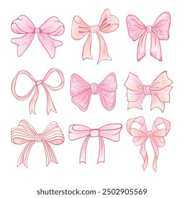 Coquette Ribbon Bow Collection Illustration Vector