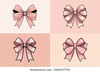 Coquette Ribbon Bow Collection Illustration Vector