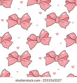 Coquette Ribbon Bow Patrón sin fisuras, Ilustración vectorial
