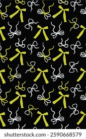 Coquette ribbon bow seamless pattern vector illustration. Cute repeated romantic vintage ornament. Design for textile, fabric, wrapper, packaging, background.