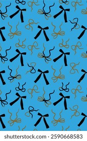Coquette ribbon bow seamless pattern vector illustration. Cute repeated romantic vintage ornament. Design for textile, fabric, wrapper, packaging, background.