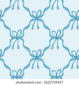 Coquette ribbon bow seamless pattern for fabric, wallpaper, wrapping paper. Classic print design