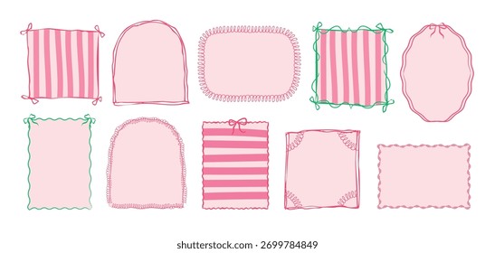 coquette ribbon frames collection,  hand drawn, decoration, vector