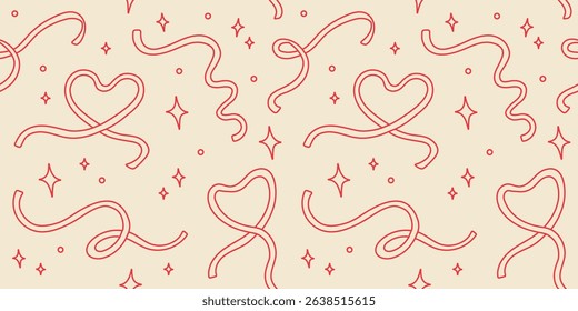 Coquette ribbons seamless pattern. Line bows vector illustration. Trendy girly background.