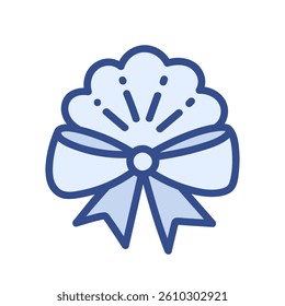 Coquette sea shell and ribbon bow. Abstract blue ink holiday clipart. Vintage summer beach vibe. Marine decorative element. Whimsical isolated illustration
