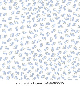 coquette seamless blue flowers pattern. Delicate petals and vibrant blossoms create an artistic and vintage botanical illustration. Perfect for wallpaper, fabric, wrapping paper and more.