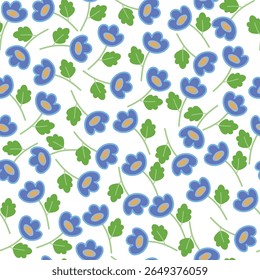 coquette seamless blue flowers pattern. Delicate petals and vibrant blossoms create an artistic and vintage botanical illustration. Perfect for wallpaper, fabric, wrapping paper and more.