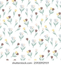 coquette seamless cute flowers pattern. Delicate petals and vibrant blossoms create an artistic and vintage botanical illustration. Perfect for wallpaper, fabric, wrapping paper and more.
