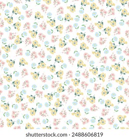 coquette seamless flowers pattern. Delicate petals and vibrant blossoms create an artistic and vintage botanical illustration. Perfect for wallpaper, fabric, wrapping paper and more.