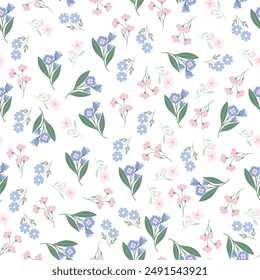 coquette seamless flowers pattern. Delicate petals and vibrant blossoms create an artistic and vintage botanical illustration. Perfect for wallpaper, fabric, wrapping paper and more.