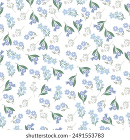 coquette seamless flowers pattern. Delicate petals and vibrant blossoms create an artistic and vintage botanical illustration. Perfect for wallpaper, fabric, wrapping paper and more.