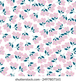coquette seamless flowers pattern. Delicate petals and vibrant blossoms create an artistic and vintage botanical illustration. Perfect for wallpaper, fabric, wrapping paper and more.