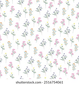 coquette seamless flowers pattern. Delicate petals and vibrant blossoms create an artistic and vintage botanical illustration. Perfect for wallpaper, fabric, wrapping paper and more.