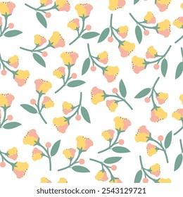 coquette seamless flowers pattern. Delicate petals and vibrant blossoms create an artistic and vintage botanical illustration. Perfect for wallpaper, fabric, wrapping paper and more.