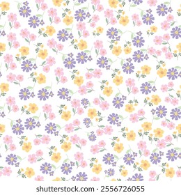 coquette seamless flowers pattern. Delicate petals and vibrant blossoms create an artistic and vintage botanical illustration. Perfect for wallpaper, fabric, wrapping paper and more.