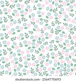 coquette seamless flowers pattern. Delicate petals and vibrant blossoms create an artistic and vintage botanical illustration. Perfect for wallpaper, fabric, wrapping paper and more.