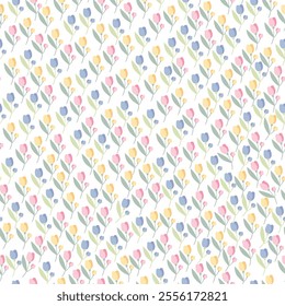 coquette seamless pastel flowers pattern. Delicate petals and vibrant blossoms create an artistic and vintage botanical illustration. Perfect for wallpaper, fabric, wrapping paper and more.
