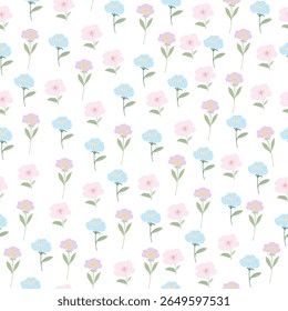 coquette seamless pastel flowers pattern. Delicate petals and vibrant blossoms create an artistic and vintage botanical illustration. Perfect for wallpaper, fabric, wrapping paper and more.