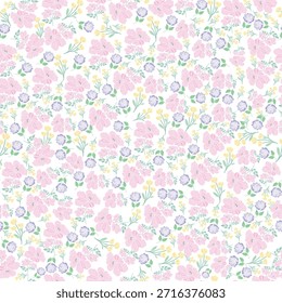 coquette padrão de flores pastel sem costura. Pétalas delicadas e flores vibrantes criam uma ilustração botânica artística e vintage. Perfeito para papel de parede, tecido, papel de embalagem e muito mais.