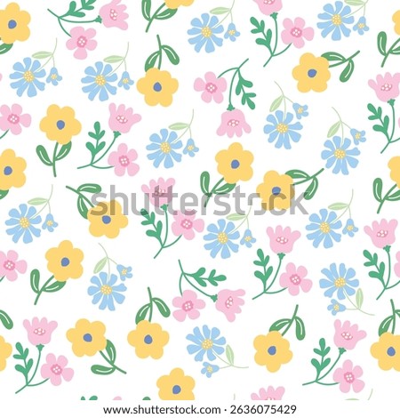 coquette seamless pastel flowers pattern. Delicate petals and vibrant blossoms create an artistic and vintage botanical illustration. Perfect for wallpaper, fabric, wrapping paper and more.