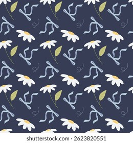 Coquette Seamless Pattern Cherries bow Spring Flower isolated on background.