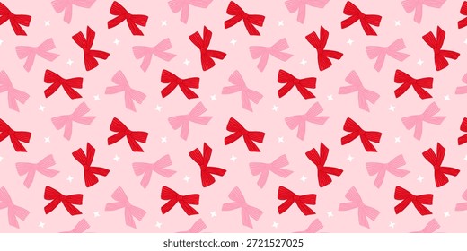 Coquette padrão sem costura mão desenhado arcos no fundo rosa. Impressão festiva de férias para embrulhar papel, tecido e têxtil. Natal e Dia dos Namorados repetem papel de parede. Arte de ilustração vetorial