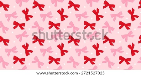 Coquette seamless pattern hand drawn bows on pink background. Holiday festive print for wrapping paper, fabric and textile. Christmas and Valentines day repeat wallpaper. Vector illustration art