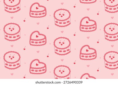 Coqueta sin patrón con pasteles dibujados a mano. Fondo festivo para el día de San Valentín y bodas.