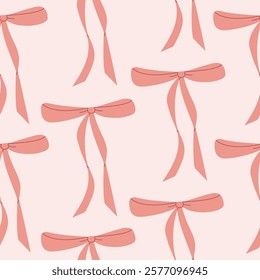 Coquette seamless pattern pink ribbon bow