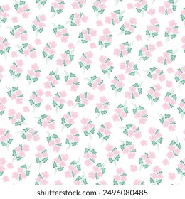 coquette seamless pink flowers pattern. Delicate petals and vibrant blossoms create an artistic and vintage botanical illustration. Perfect for wallpaper, fabric, wrapping paper and more.