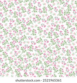 coquette seamless pink flowers pattern. Delicate petals and vibrant blossoms create an artistic and vintage botanical illustration. Perfect for wallpaper, fabric, wrapping paper and more.