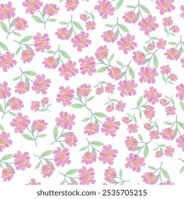 coquette seamless pink flowers pattern. Delicate petals and vibrant blossoms create an artistic and vintage botanical illustration. Perfect for wallpaper, fabric, wrapping paper and more.