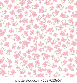 Coquette sin patrón de flores de color rosa. Delicados pétalos y flores vibrantes crean una ilustración botánica artística y vintage. Perfecto para el Fondo de pantalla, la tela, el papel de embalaje y más.