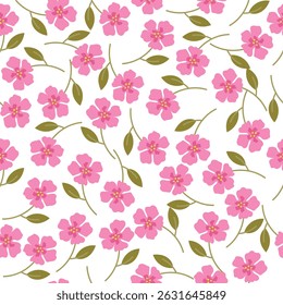coquette seamless pink flowers pattern. Delicate petals and vibrant blossoms create an artistic and vintage botanical illustration. Perfect for wallpaper, fabric, wrapping paper and more.