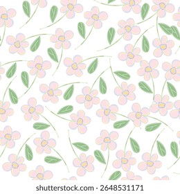coquette seamless pink flowers pattern. Delicate petals and vibrant blossoms create an artistic and vintage botanical illustration. Perfect for wallpaper, fabric, wrapping paper and more.