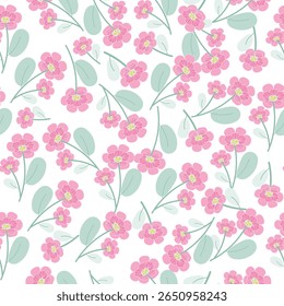 coquette seamless pink flowers pattern. Delicate petals and vibrant blossoms create an artistic and vintage botanical illustration. Perfect for wallpaper, fabric, wrapping paper and more.
