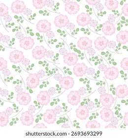 coquette seamless pink flowers pattern. Delicate petals and vibrant blossoms create an artistic and vintage botanical illustration. Perfect for wallpaper, fabric, wrapping paper and more.